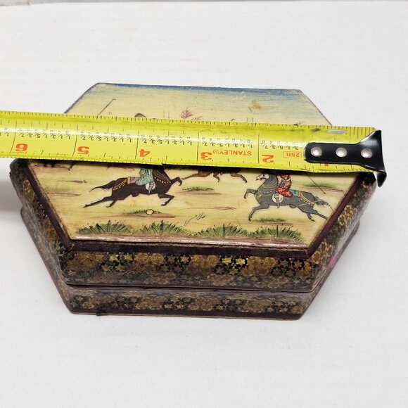 Vintage Persian Khatam Jewelry Trinket Storage Box Scene Battle Painting Warrior - Picture 14 of 16